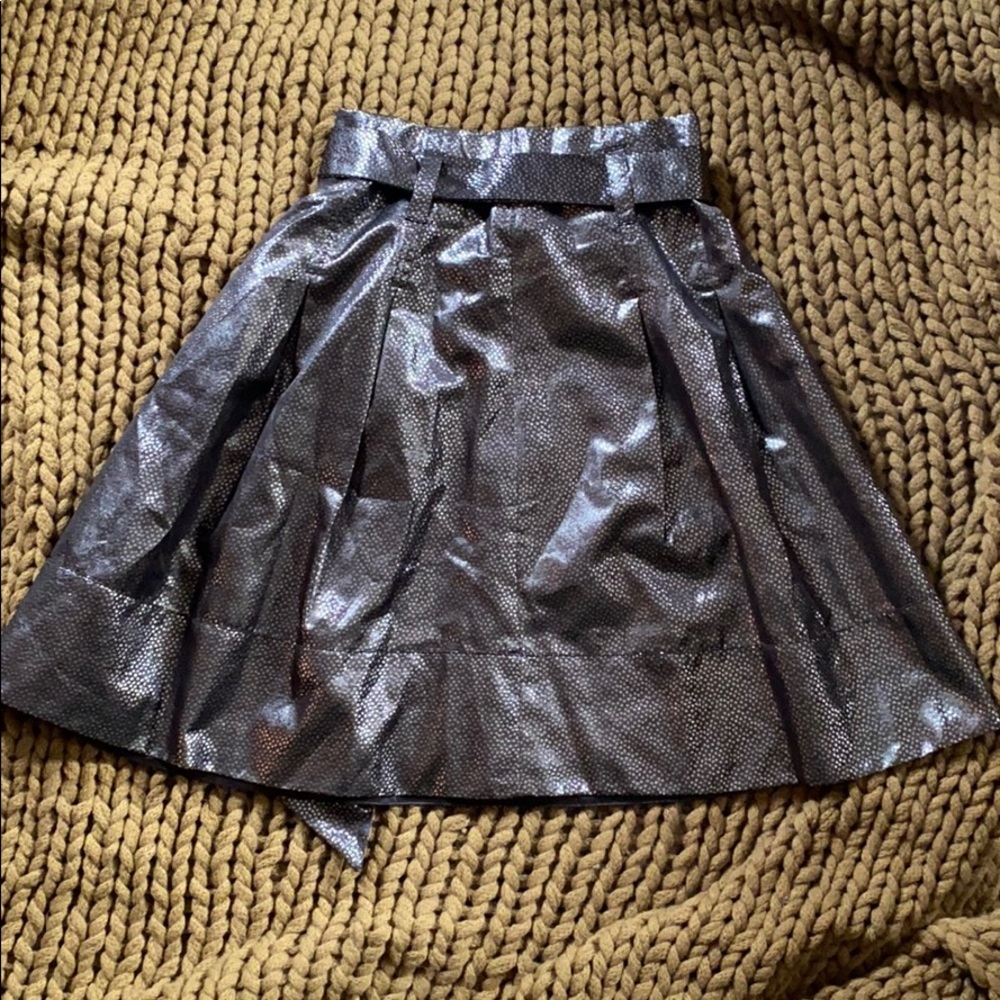 Silver belted mid length skirt